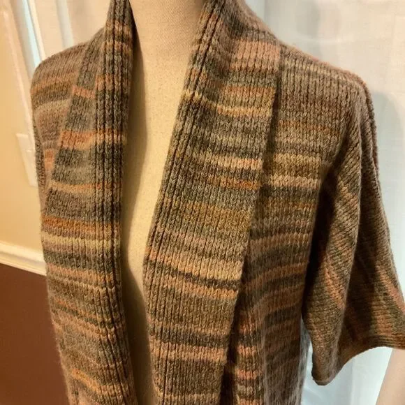 Carlisle Collection Cardigan S Blue Brown White Stripe Open Front Half Dolman - Picture 4 of 10